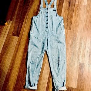 Light blue denim overalls
